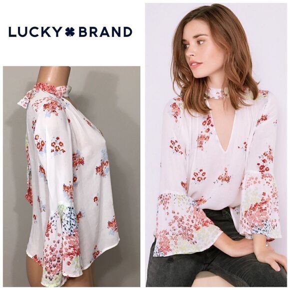 New. LUCKY BRAND choker floral top. NWT - Picture 1 of 8